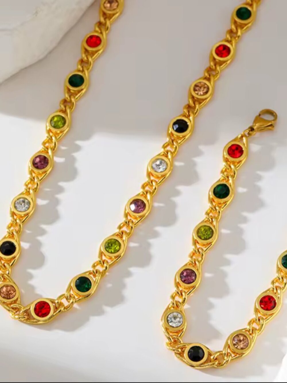 Luxury Multicolor Crystal Necklace & Bracelet  Gold Plated Stainless Steel Gift